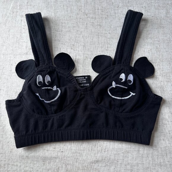 Rare Lazy Oaf Bear Bra Crop Top Black Size S Y2K - Picture 3 of 13